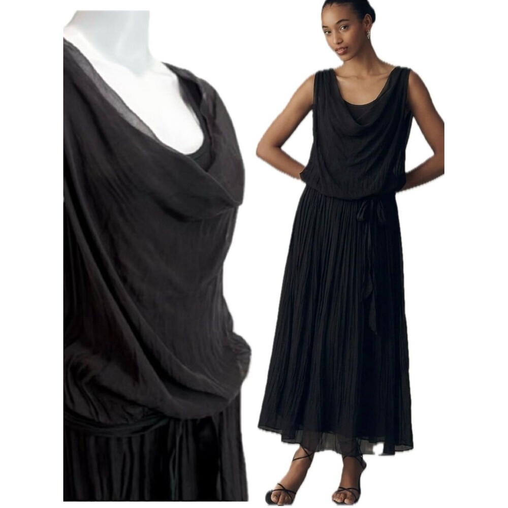 NWT VTG Italian Made Pura Seta Black Silk Jersey Lined Midi Tank Dress Sz Small